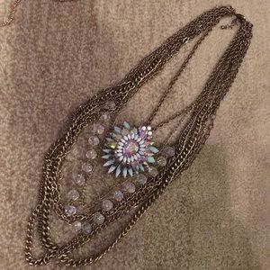 Bronze and light blue multi strand necklace